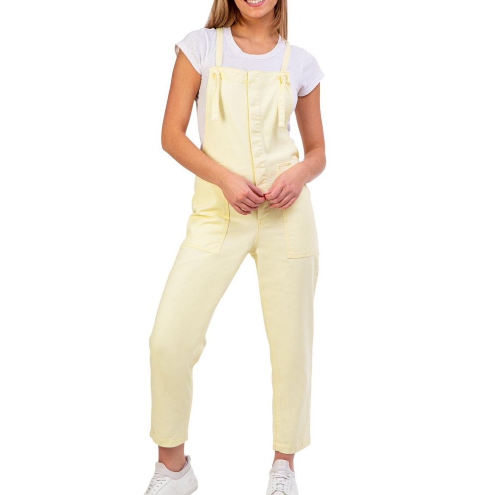 Jordache Pale Yellow Pastel Denim Overalls Cotton Dungarees Size Medium 90s